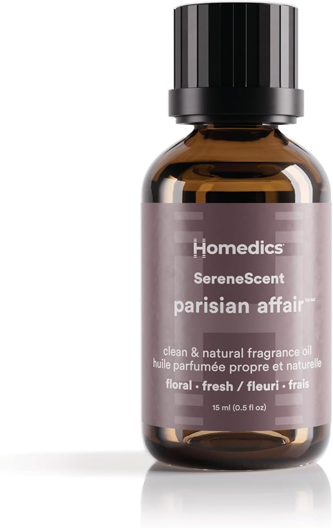 Homedics SereneScent Parisian Affair Fragrance Oil 15ml | Floral Fresh Blend with Bergamot, Rose & Sandalwood | USDA Biobased Essential Oil Diffuser Scent | Waterless Cold Air