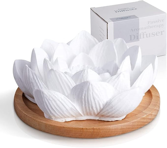 Passive Essential Oil Diffuser,Aromatherapy Passive Mini Ceramic Essential Oil Small Diffuser for Desk Office Home Gift (Lotus)