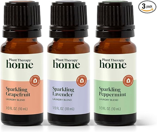 Plant Therapy Home Sparkling Laundry Essential Oil Blends Set of 3, Peppermint, Grapefruit & Lavender, Pure, Undiluted, Wash Fragrance and Scent Enhancer