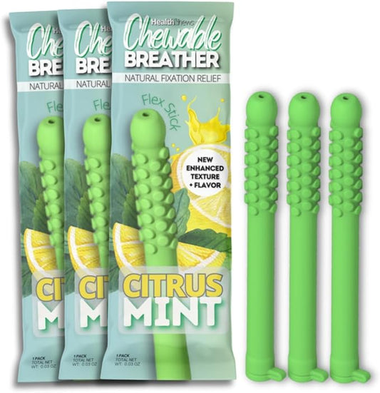Smokeless Inhaler 3 Pack, Flex Chewable-Breather, Aromatherapy Breathing Tool with Refill Cores, Portable Fresh Air Diffuser for Habit Replacement, Wellness Quit Smoking (Citrus Mint - 3 Pack)