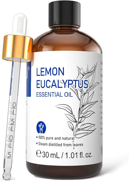 HIQILI Lemon Eucalyptus Oil, for Spary, Diffuser, Indoors, Outdoors, Garden, Yard, 100% Pure Natural - 1.01 Fl Oz