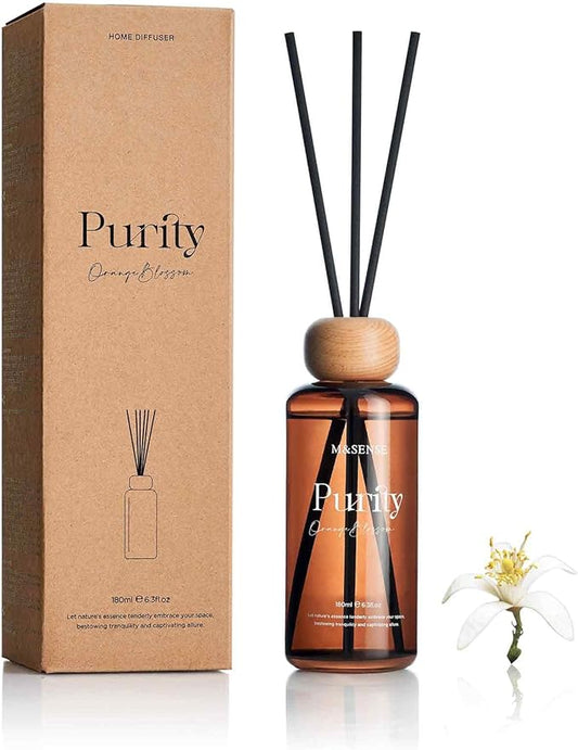 M&SENSE Reed Diffuser Set, Orange Blossom Scented 6.3 fl oz Natural Essential Oil Diffusers with Sticks, Non-Toxic Organic Air Freshener, Long-Lasting Fragrance Oils for Home Bathroom Kitchen