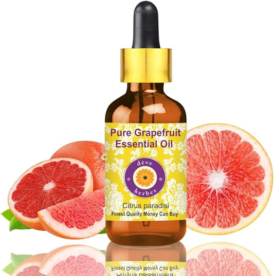 Deve Herbes Pure Grapefruit Essential Oil (Citrus paradisi) with Glass Dropper Steam Distilled 15ml (0.50 oz)