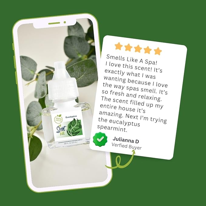 Scent Fill 100% Natural Eucalyptus Plug in Air Freshener, Scented Oil Refills, 2 Refills + Diffuser