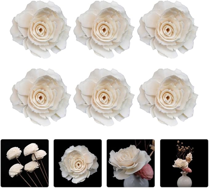 6Pcs Fire-Free Aromatherapy Rattan Diffuser Flowers with 4.5Cm Holes, White Aroma Reed Sticks for Home Fragrance and Decor, Essential Oil Diffuser Set for Living Room and Bathroom