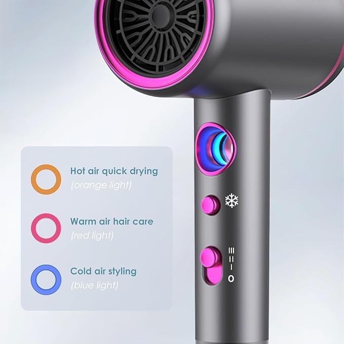 Hair Dryer, Professional Ionic Hair Dryer, Powerful 2200W Fast Drying Low Noise Blow Dryer with 2 Concentrator Nozzle 1 Diffuser Attachments for Women and Men (Gray)