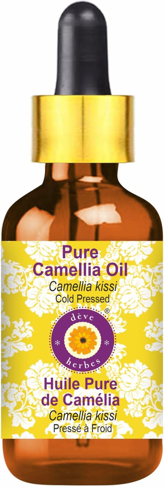 Deve Herbes Camellia Oil (Camellia kissi) | Cold Pressed | Pure | Natural | Undiluted | For Diluting Essential oils | For Skin & Massage | Non-Sticky | Lightweight | Men & Women | 30ml (1 oz)