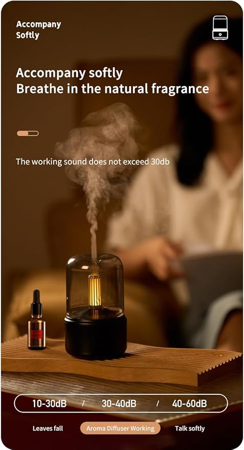 Candlelight Flame Air Diffuser,Portable Essential Oil Diffuser Noiseless 120ML Aroma Diffuser Waterless Auto-Off Protection for Spa Home Yoga Office Bedroom (Black)