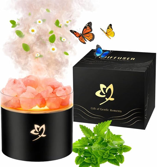 Essential Oil Diffuser - Black Himalayan Salt Lamp Diffuser for Bedroom Yoga Hotel SPA - 7 Colors LED with Peaceful Sleep - Gifts for Women Men