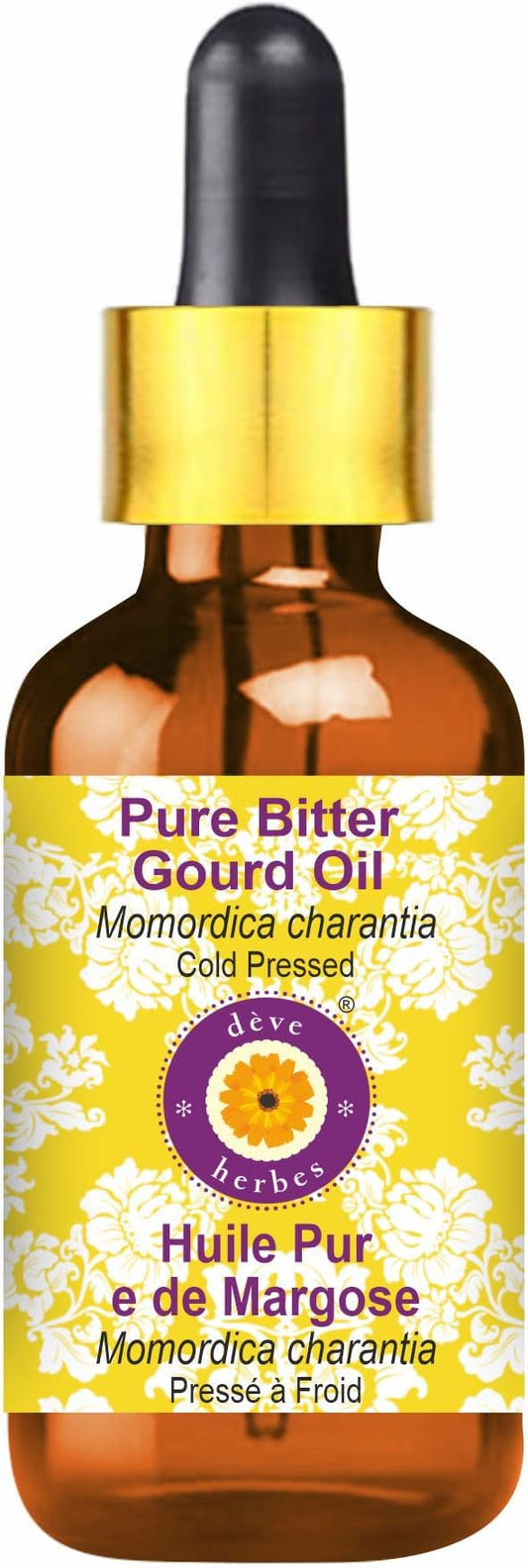 dève herbes Bitter Gourd Oil (Momordica charantia) with Glass Dropper | Cold Pressed | Pure | Natural | For Diluting Essential oils | Skin & Massage | Non-Sticky | Lightweight | Unisex | 120ml (4 oz)