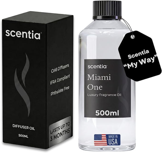 Scentia Miami One (My Way) Diffuser Oil for HVAC Scent Machine – Hotel Fragrance Inspired by 1 Hotel Miami Beach – 500 mL – Lemon, Sandalwood & Cedar Oil for Commercial & Cold Air Diffusers