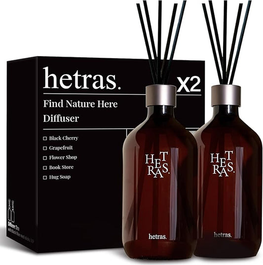 hetras Premium Reed Diffuser Set 16.9 fl.oz. 2 Pack | Book Store - Woody & Hinoki Scent | Large Luxury Home Fragrance with 10 Reed Sticks | Decor for Home & Office | Gift for Loved Ones