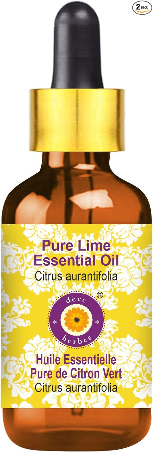 Deve Herbes Pure Lime Essential Oil (Citrus aurantifolia) with Glass Dropper Steam Distilled 100ml (3.38 oz)