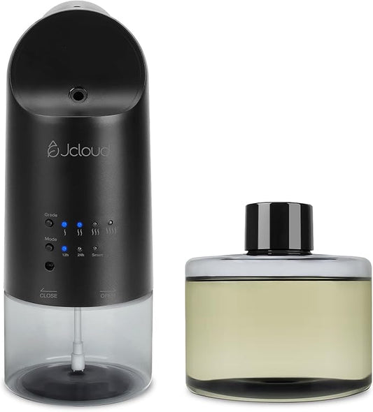JCLOUD Plug in Diffuser Covers Up to 500 Sq. Ft. for Home, Office, Spa – Waterless Scent Diffuser Starter Kit with Royal Serenity Essential Oil Inspired by Luxury Hotel 140mL, Black