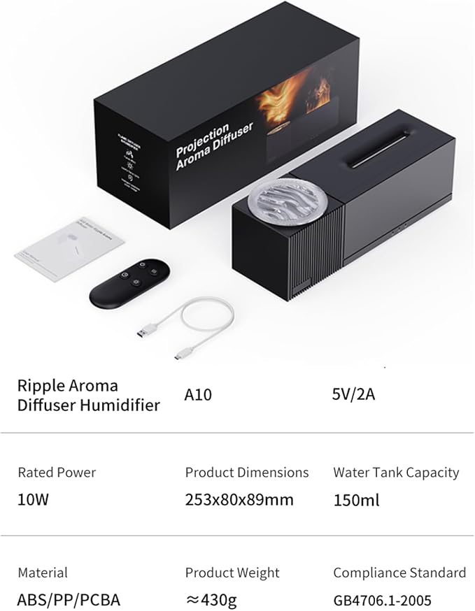 Flame Aroma Diffuser with Starry Sky Projection, Essential Oil Diffuser,150ml Humidifier with Remote Control,Timer,Waterless Auto Shut-Off for Home Office Bedroom