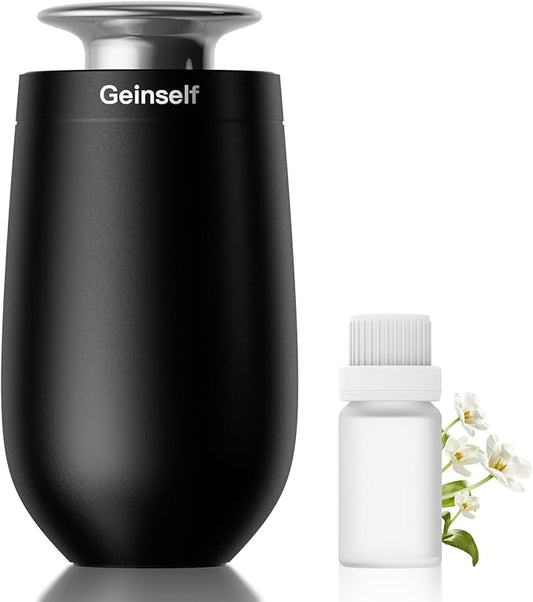 Waterless Oil Diffuser Rechargable, Smart Auto On/Off Air Freshener Car Diffuser, 3 Timer Function&Two-Fluid Technology, Aluminum Mini Scent Diffuser for Car (Black)