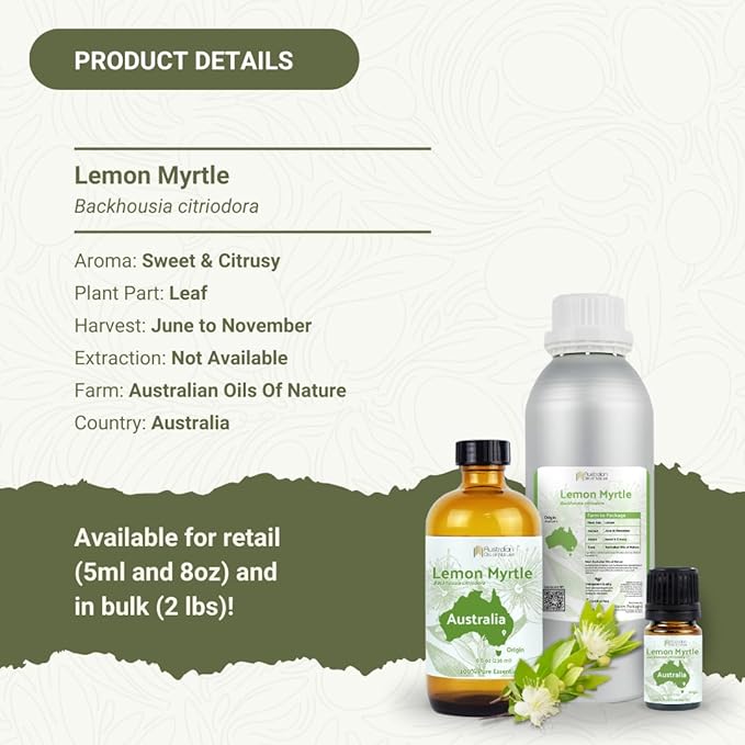 Lemon Myrtle Essential Oil - Experience an Invigorating, Fresh Citrus Aroma - Pure, Undiluted Therapeutic Grade Essential Oil - 8 oz