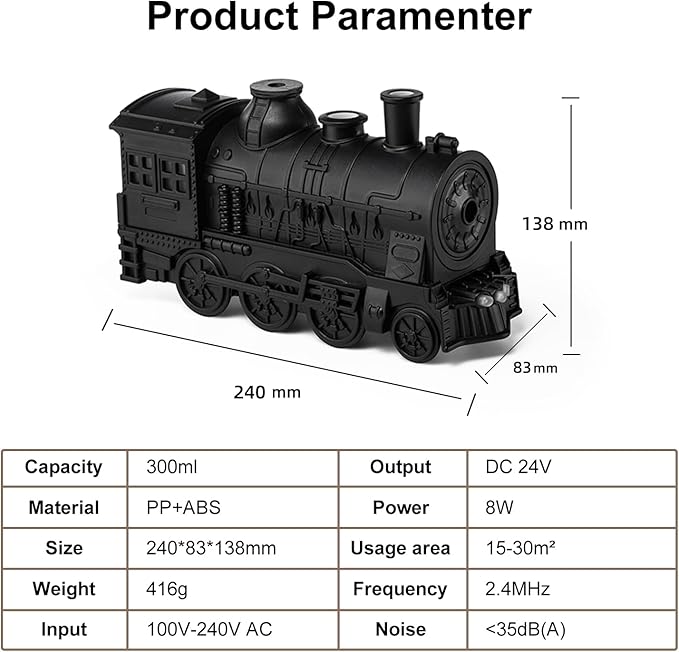 Essential Oil Diffuser 300ML Train Cool Mist Humidifier Quiet Aromatherapy Diffuser with Night Light for Bedroom Desk Auto Shut-Off