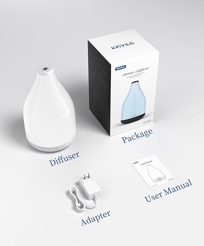 300ML Essential Oil Diffuser, Quiet Aromatherapy Diffuser Mist Humidifier with 7 Colors Light, Auto-Off, 1H/3H/6H Timer, Ultrasonic Room Scent Diffuser for Home, Office, White (No Remote)
