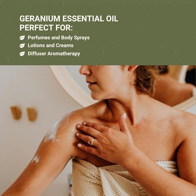 Geranium Essential Oil - Direct from Fridal Egypt - Steam Distilled - Aceite de Geranio for Aromatherapy, Massage, Diffuser, DIY Candle and Soap Making - 8oz