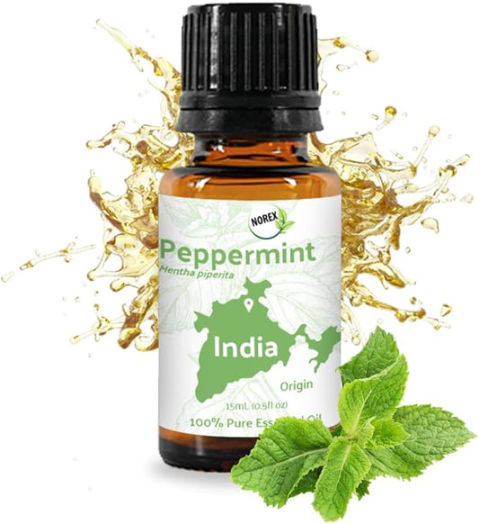 Peppermint Essential Oil - Direct from Norex Flavours India - Steam Distilled - Aceite Esencial de Menta for Aromatherapy, Massage, Diffuser, DIY Candle and Soap Making - 15ml