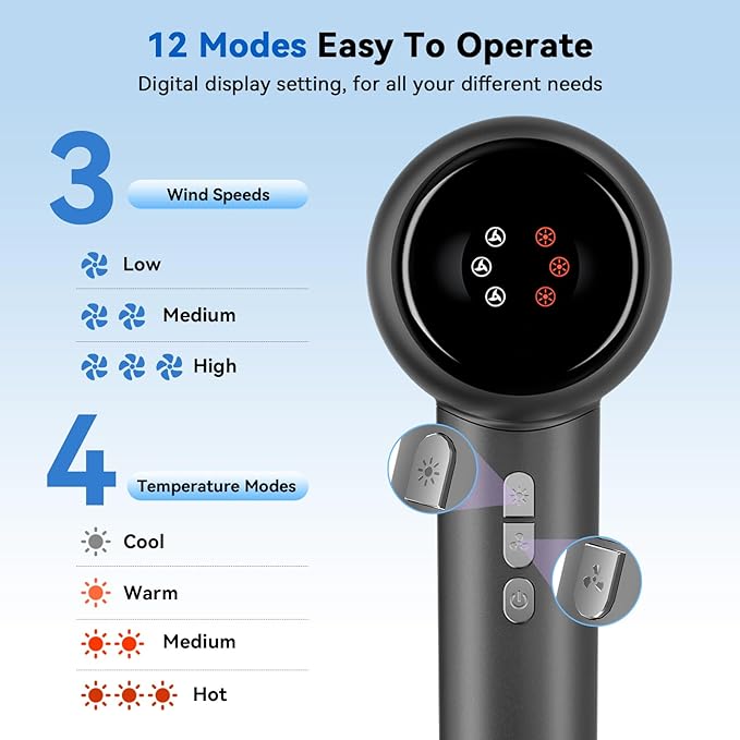 Hair Dryer with Smoothing Brush,160000RPM High Speed Blow Dryer,Negative Ionic Care Hair Dryer,Fast Drying Less Heat Damage Blow Dryer,Thermo-Control Low Noise with Diffuser, Black