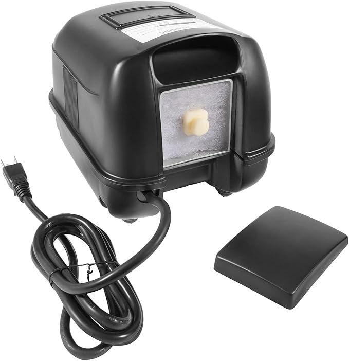 Complete Pond Aeration Kit, Water Garden Oxygenation Bubbler System Adds Oxygen to Koi & Fish Ponds, Outdoor Diaphragm Compressor Pump, Air Line & 2 Submersible Diffuser Sticks