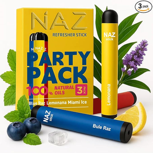 Naz Menthol Herbal Nasal Stick - Spearmint, Camphor, Eucalyptus Extracts w/Vapor Electric Nasal Inhaler for Aromatherapy, ICY Refreshing & Instant Focus Herbal Diffuser Pen - 3Pak
