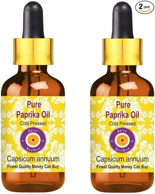 Deve Herbes Paprika Oil (Capsicum annuum) with Glass Dropper | Cold Pressed | Pure | Natural | for Diluting Essential Oils | for Skin & Massage | Non-Sticky| Lightweight| Unisex | 5ml X 2 (0.33 oz)