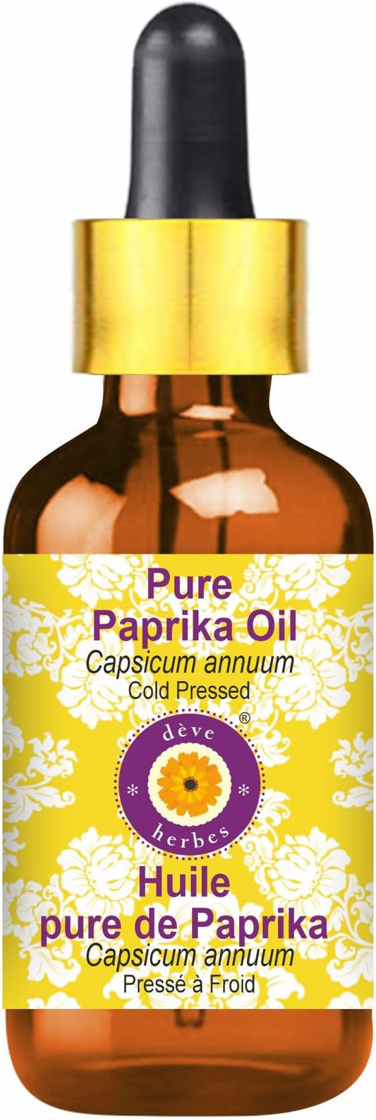 Deve Herbes Paprika Oil (Capsicum annuum) with Glass Dropper | Cold Pressed | Pure | Natural | For Diluting Essential oils | For Skin & Massage | Non-Sticky| Lightweight| Unisex | 5ml (0.16 oz)