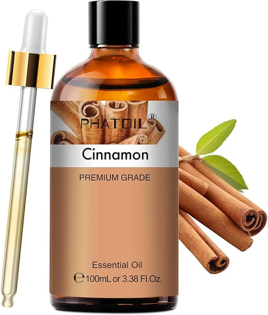PHATOIL Cinnamon Essential Oil - Pure Essential Oil for Aromatherapy, Home Cleaning, Skin Care, and Home Freshening, DIY Candle & Soap Making 3.38 Fl Oz