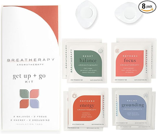 Get Up + Go Kit - Pure Essential Oil Aromatherapy InhalationTabs, 8-Pack (2 Each: Energy, Focus, Balance, Grounding)