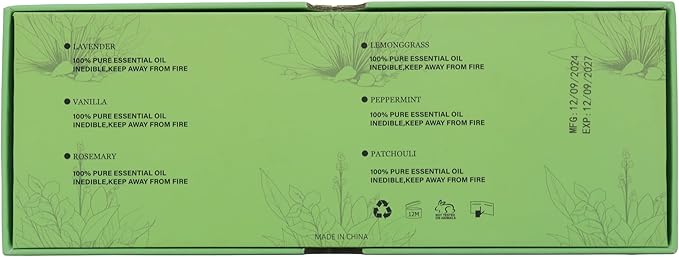 Essential Oils Set,100% Pure Natural,(Peppermint/Patchouli/Rosemary/Lemongrass/Vanilla/Lavender),for Aromatherapy and Home Fragrance,Spring Aroma Therapy Oil,Gift (0.33Fl Oz*6, Grass Set)
