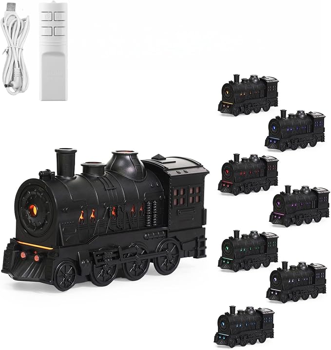 Train Diffuser, Train-Shaped Essential Oil Diffuser, Cool Mist Humidifier, Dual-Color LED Night Light, 300ml Capacity with Dual Mist Modes, Home Decor with 2-8Hour Timer (Black)
