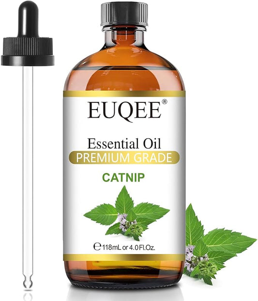 EUQEE 118ML Catnip Essential Oil, Pure & Fresh Herbal Aroma Catnip Essential Oil with Glass Dropper Great for Air Refresher, Massage, Diffuser, DIY Soap, Candle Making, Aromatherapy, Sleep