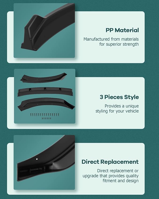 SCITOO Plastic Front Lip Spoiler Fits for 2017-2018 for Hyundai for Elantra Matte Black Front Bumper Lip