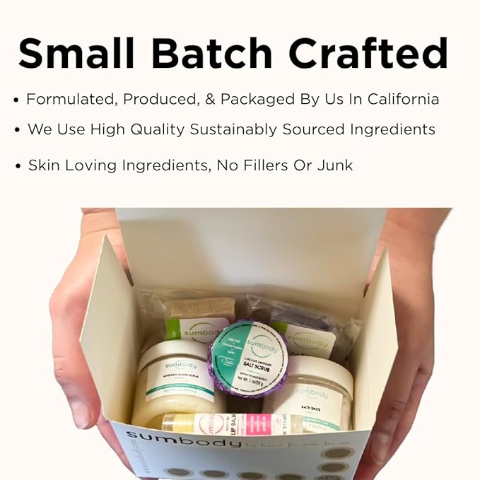 Sumbody USA Made Mini Self Care Gift Set - (6pcs) Men Women Teens All Natural Aromatherapy Body Care Set Skin Care Box, Spa Baskets, Relaxation, Pampering, Mothers Day Graduation Teacher Appreciation