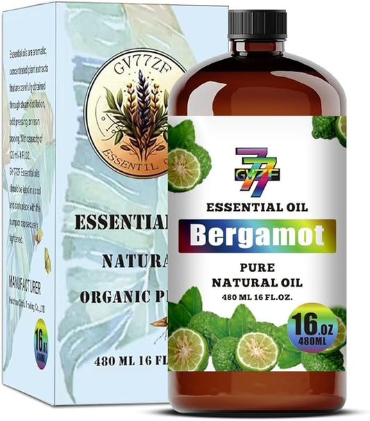 Bergamot Essential Oil - GV77ZF Bergamot Oils for Diffusers, Humidifiers, DIY Candles, Soap, Cleaning, Home, Office, Yoga, Massage, Gifts - 16 fl oz (480 ml)