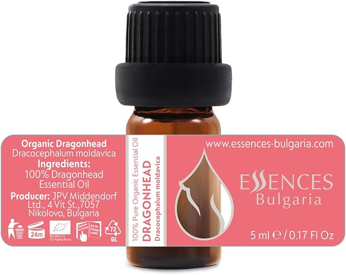 Essences Bulgaria Organic Moldavian Dragonhead Essential Oil 1/6 Fl Oz | 5ml | Dracocephalum Moldavica | 100% Pure and Natural | Undiluted | Therapeutic Grade | Family Owned Farm | Steam-Distilled