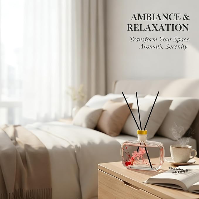 Reed Diffuser, Lavender Scented No Flame Air Freshener for Home, 100ml Long-Lasting Essential Oil Diffuser with Natural Reed Sticks Jasmine, Safe for Bedroom, Office, Bathroom