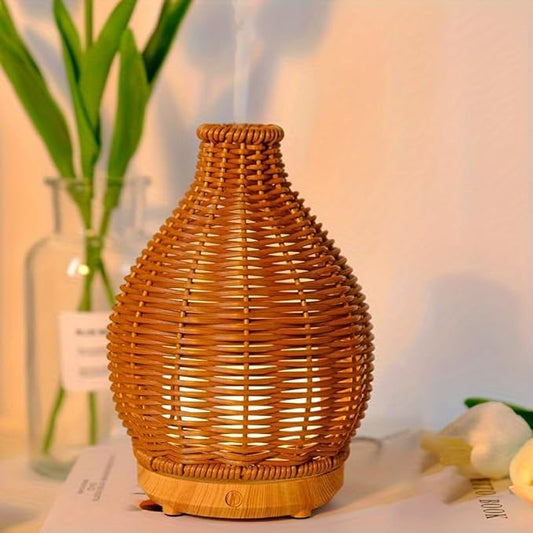 Essential Oil Diffuser - Rattan Humidifier,Multifunction Aromatherapy Diffuser with Warm Light 80ML Cool Mist Humidifier Waterless Auto Shut-off for Home,Baby Bedroom,Office