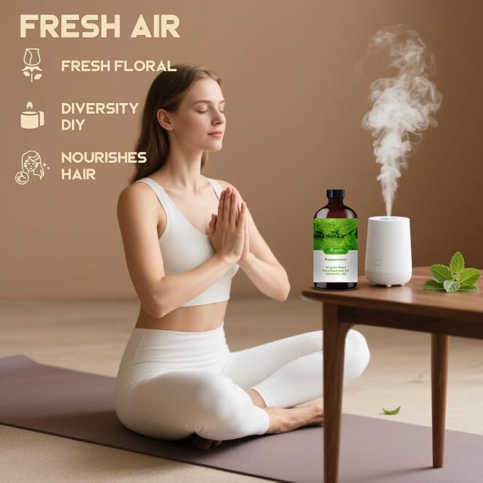 Peppermint Essential Oil – MLYNKL Peppermint Oils 4.33 fl oz for Diffusers, Humidifiers, Massage, DIY Candles, Soap, Cleaning, Home, Yoga, Office, Gifts - 130 ml