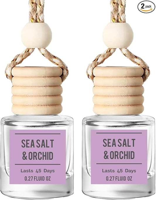 Sea Salt & Orchid Hanging Car Air Freshener – Long Lasting Essential Oil Diffuser for Car, Closet, Bathroom – 2-Pack Natural Scent Deodorizer