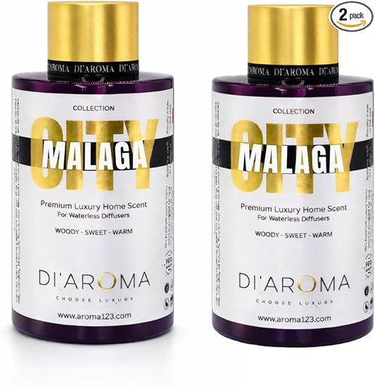 Di'Aroma Malaga Aroma Oil Blend Pack of 2 Plastic Purple Bottle 120ml, City Collection, Diffuser Aroma Oil Blends, Waterless Diffuser, Made in USA (Pack of Two 120ml, Malaga)