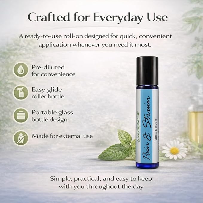GreenHealth- Pre-Diluted Essential Oil Roll-On - Pain and Strain 10 ml Roll On - Ready-to-Use