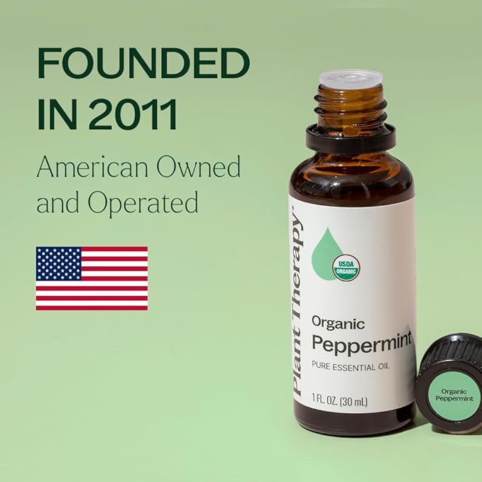 Plant Therapy Organic Peppermint Essential Oil 30 mL (1 oz) (Pack of 2), 100% Pure, Undiluted, USDA Certified Organic, Undiluted, Natural Aromatherapy, for Neck Tension and Muscle Discomfort