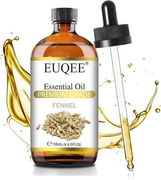 EUQEE Fennel Essential Oil 4Fl.Oz Pure Fennel Oil with Glass Dropper for Skin, Aromatherapy, Diffuser, Soap Making, Candle Making - 118ml