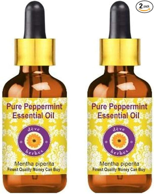 Deve herbes Pure Peppermint Essential Oil (Mentha piperita) Steam Distilled with Glass Dropper 100ml x 2 (6.76 oz)