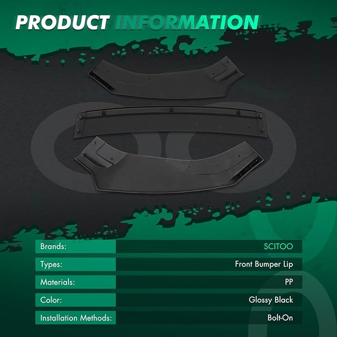 SCITOO Glossy Black PP Front Bumper Body Kit Spoiler Chin Spoiler Front Bumper Lip Fit for 2014-2020 for Volkswagen Golf GTI MK7