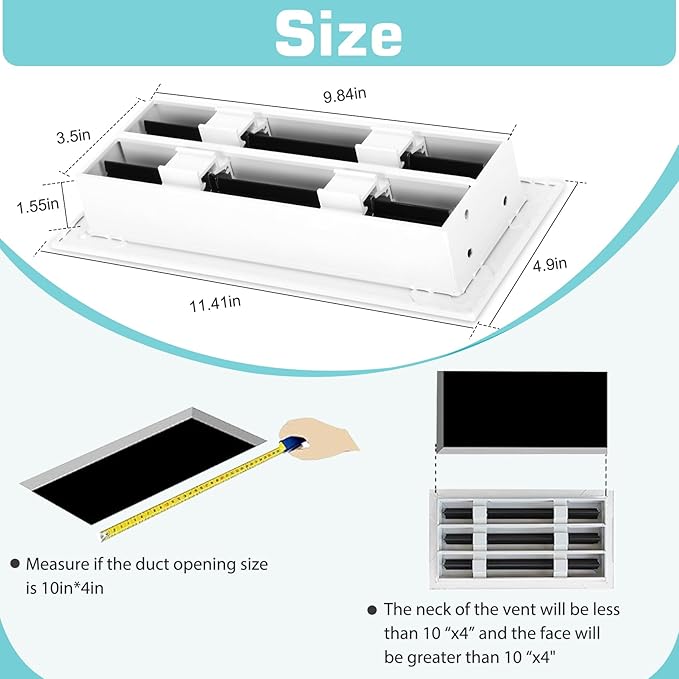 10x4 Modern AC Vent Cover, Decorative White Air Vent (Duct Opening Cutout), All Aluminium Standard Linear Slot Diffuser, Low Noise - Register Grille for Ceiling, Walls & Floors